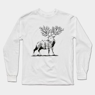 Black and White Nature Minimal Deer Long Sleeve T-Shirt